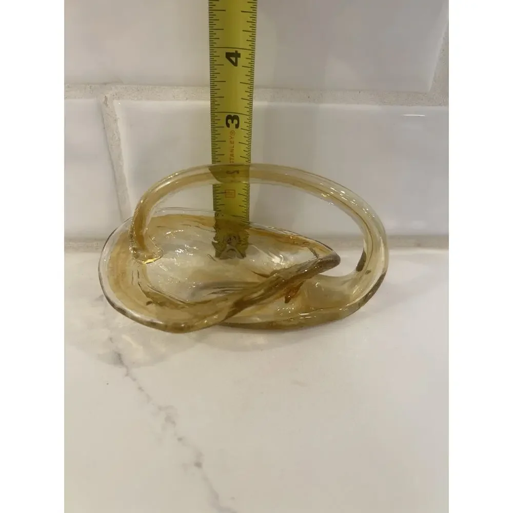 Vtg Cornucopia Hand Blown Art Glass Amber Yellow Swan‎ Shape Dish Candy Trinket
